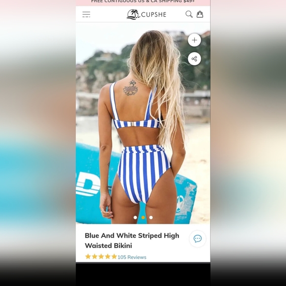 NEW with tags Cupshe Blue And White Striped High Waisted Bikini Size Large - Picture 2 of 7
